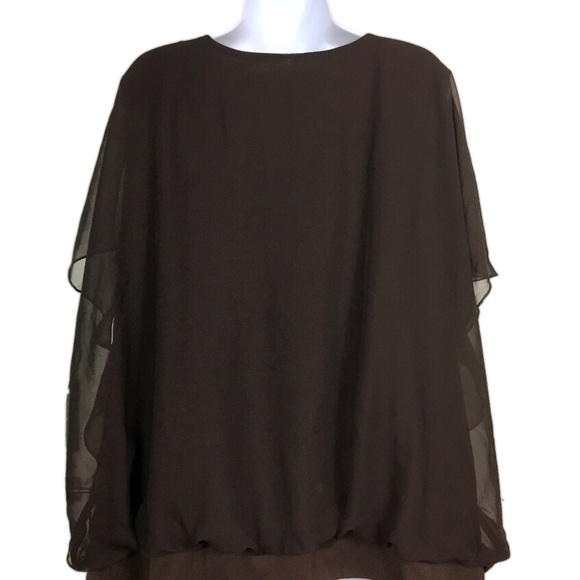 Brown Plus Size Layered Top with Sequins Pat Rego - Picture 4 of 7